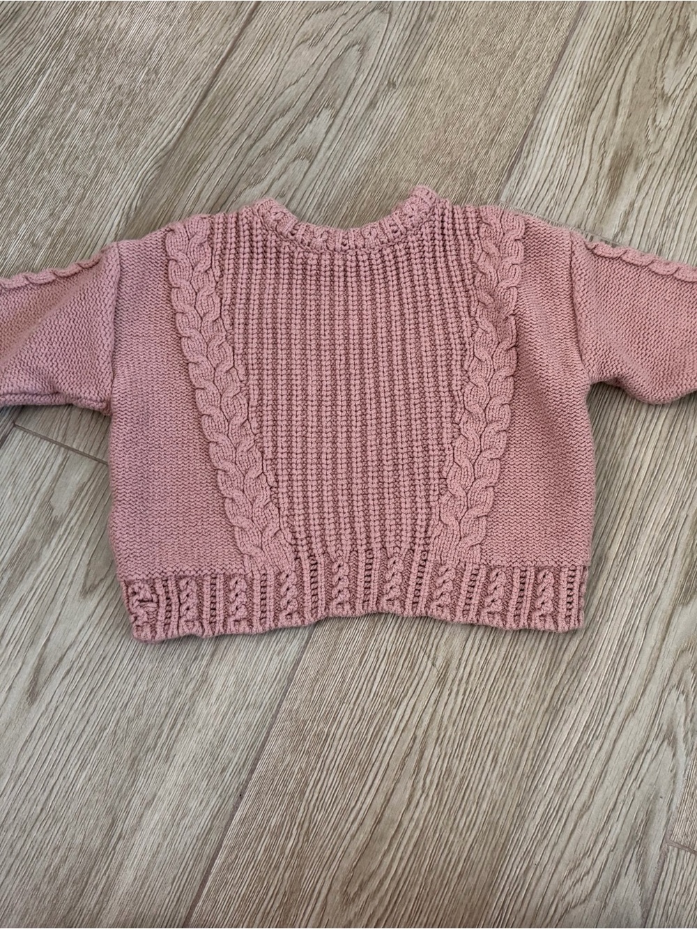 Zara pink baby sweater with braided knit details, size 12-18 months